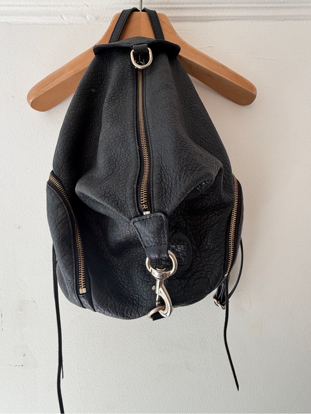 Rebecca Minkoff Julian Regular size Black Leather Backpack with Silver Hardwar